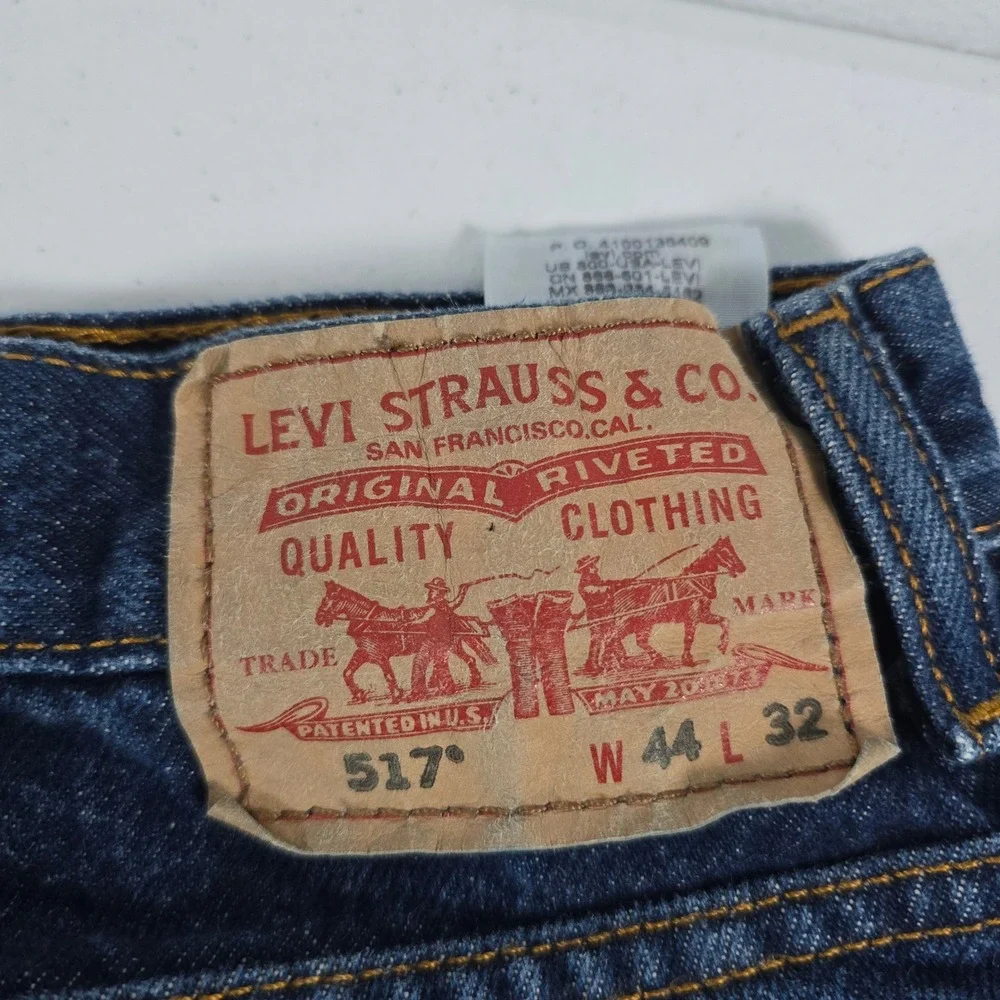 Levis 517 Mens Dark Wash Boot Cut Denim Jeans 44x32 Indigo Blue 100% Cotton